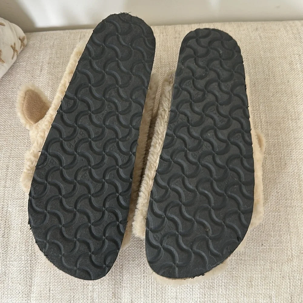 Papillio Birkenstock ARIZONA BIG BUCKLE FUR SANDAL eggshell Women’s Size 39 - Picture 4 of 5